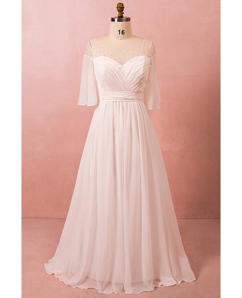 Plus Size Bohemian Chiffon Beach Wedding Dress With Sleeves Affordable