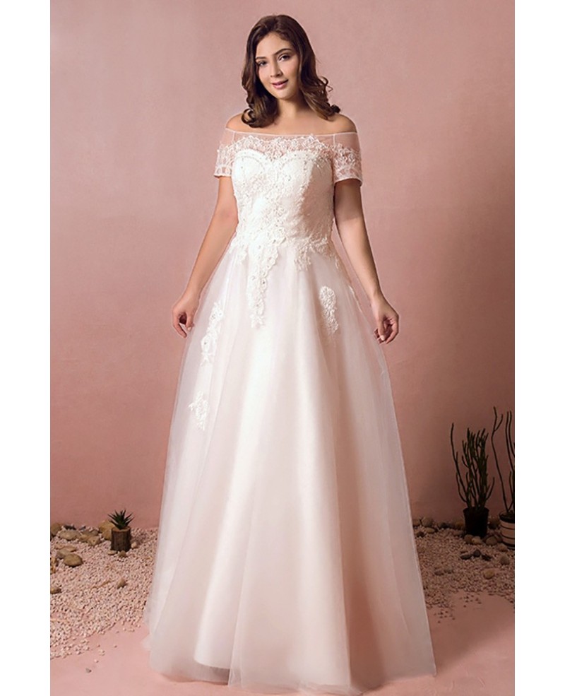 Boho Lace Off Shoulder Plus Size Wedding Dress Country A Line Wedding Dress - Click Image to Close