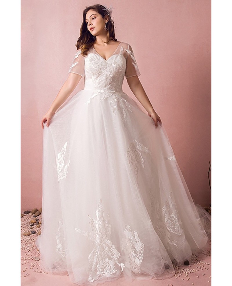 Plus Size Boho Beach Wedding Dress Flowy Lace With Sleeves Cheap Online