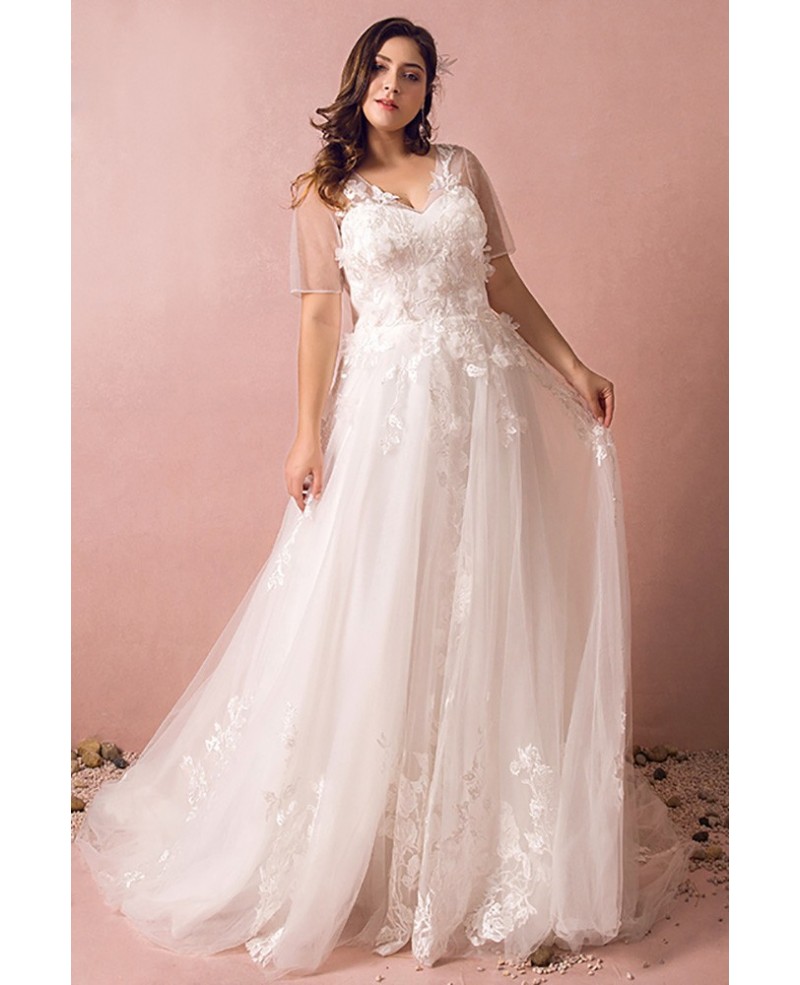 Dreamy Boho Plus Size Wedding Dress With Sleeves For Beach Wedding - Click Image to Close