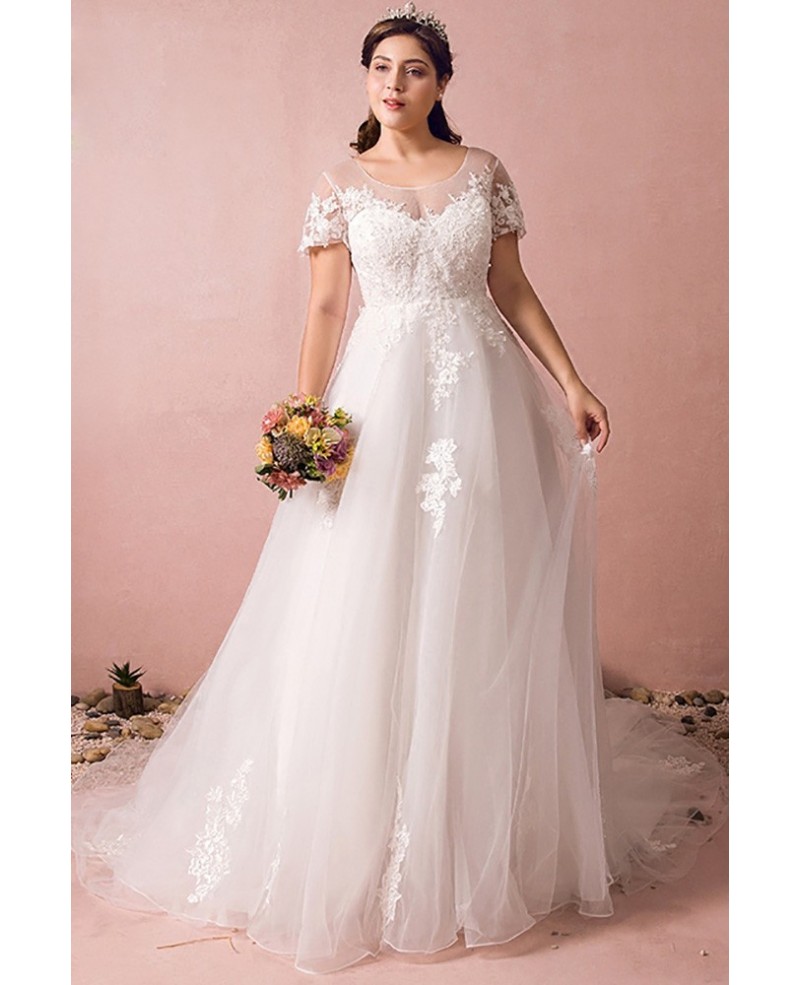 Boho Lace A Line Beach Wedding Dress Plus Size With Sleeves 2018