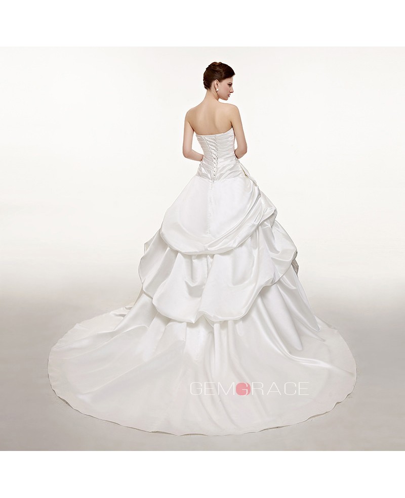 Sweetheart Ballgown Train Length Taffeta Wedding Dress with Bow