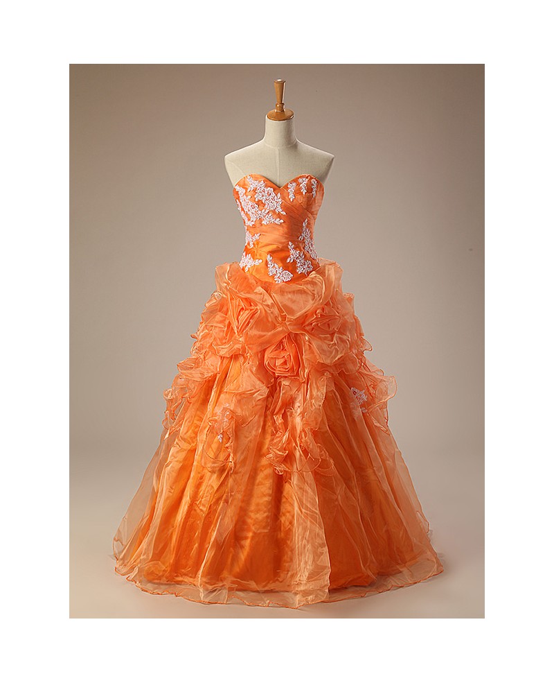 Orange Ballgown Sweetheart Lace Long Lace Dress - Click Image to Close