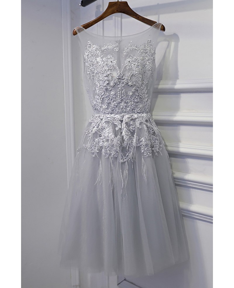 Short Grey Lace Homecoming Party Dress For Teens