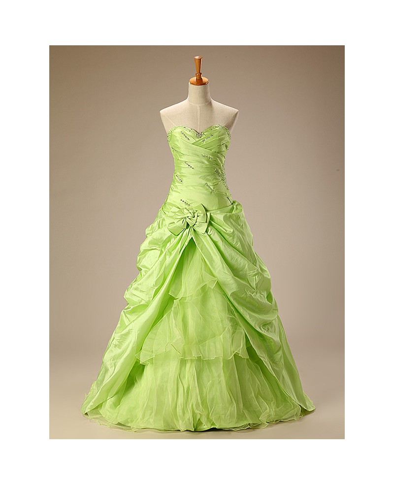 Clover Pleated Sweetheart Long Formal Taffeta Dress - Click Image to Close