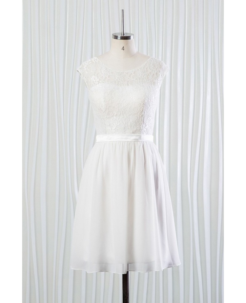 Simple Short Chiffon Lace Bridal Dress for Summer Beach Wedding - Click Image to Close