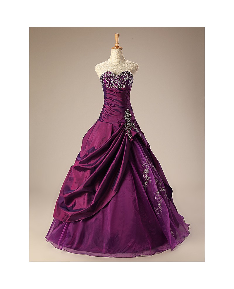 Ballgown Embroidered Sweetheart Taffeta Purple Wedding Dress with Ruffles