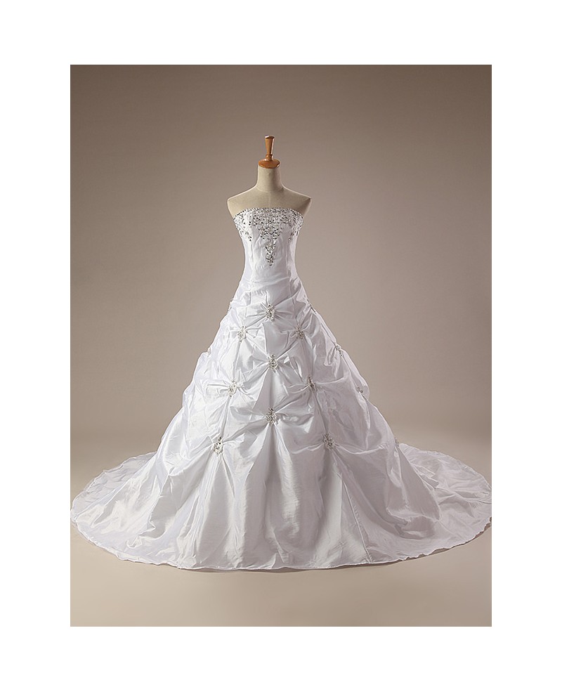 Train Length Embroidered Taffeta Strapless Wedding Dress