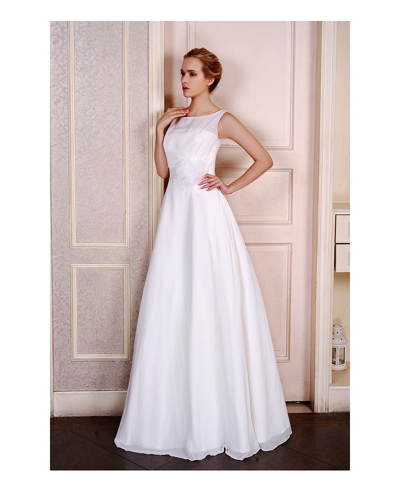 A-Line Scoop Neck Floor-Length Chiffon Wedding Dress With Flowers