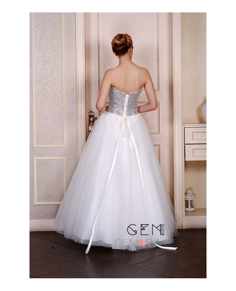 Ball-Gown Sweetheart Sweep Train Organza Wedding Dress With Sequins