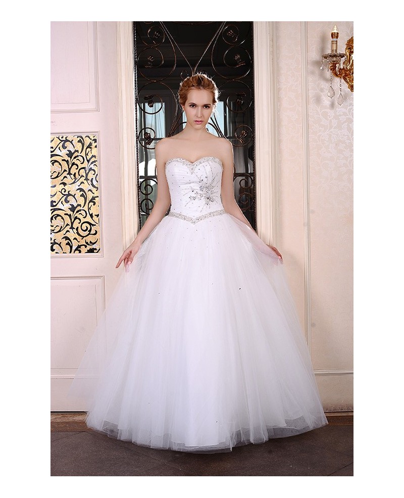 Ball-Gown Sweetheart Sweep Train Tulle Wedding Dress With Beading Sequins