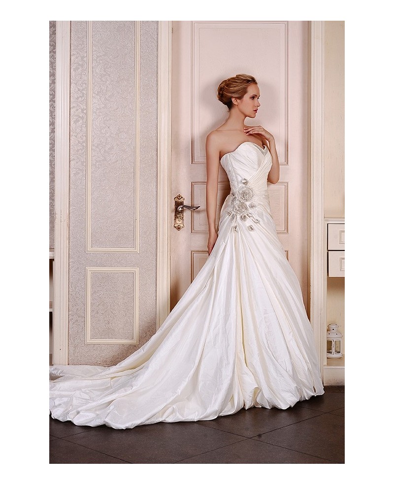 Ball-Gown Sweetheart Chapel Train Taffeta Wedding Dress With Beading Ruffles