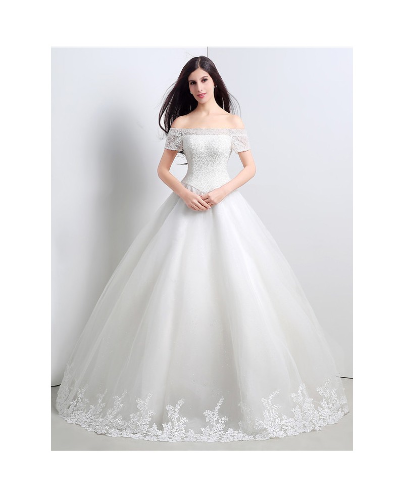 Ball-gown Off-the-shoulder Short Strap Floor-length Wedding Dress