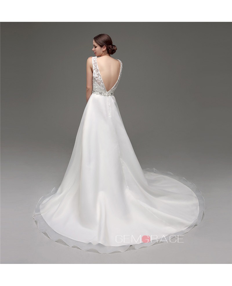 A-line Scoop Court Train Wedding Dress