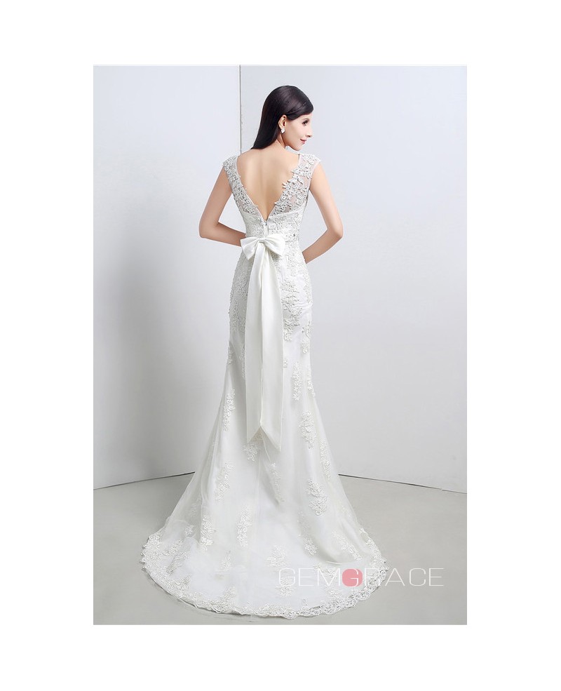 A-line Scoop Chapel Train Wedding Dress