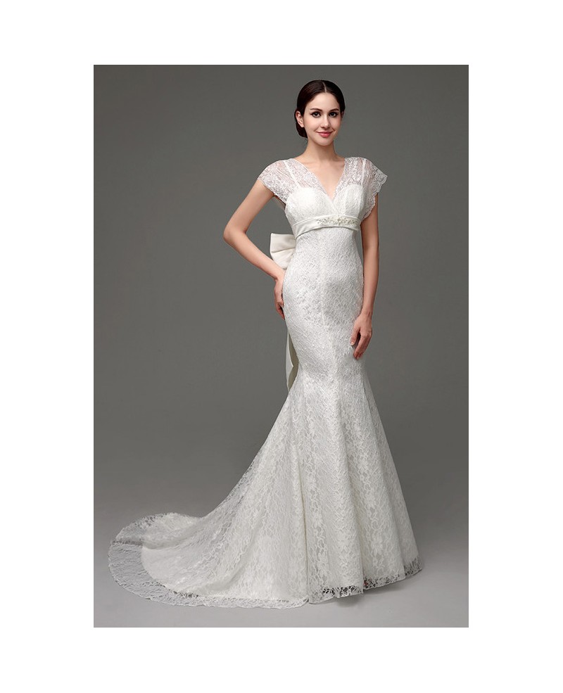 Mermaid V-neck Cap-strap Court Train Wedding Dress