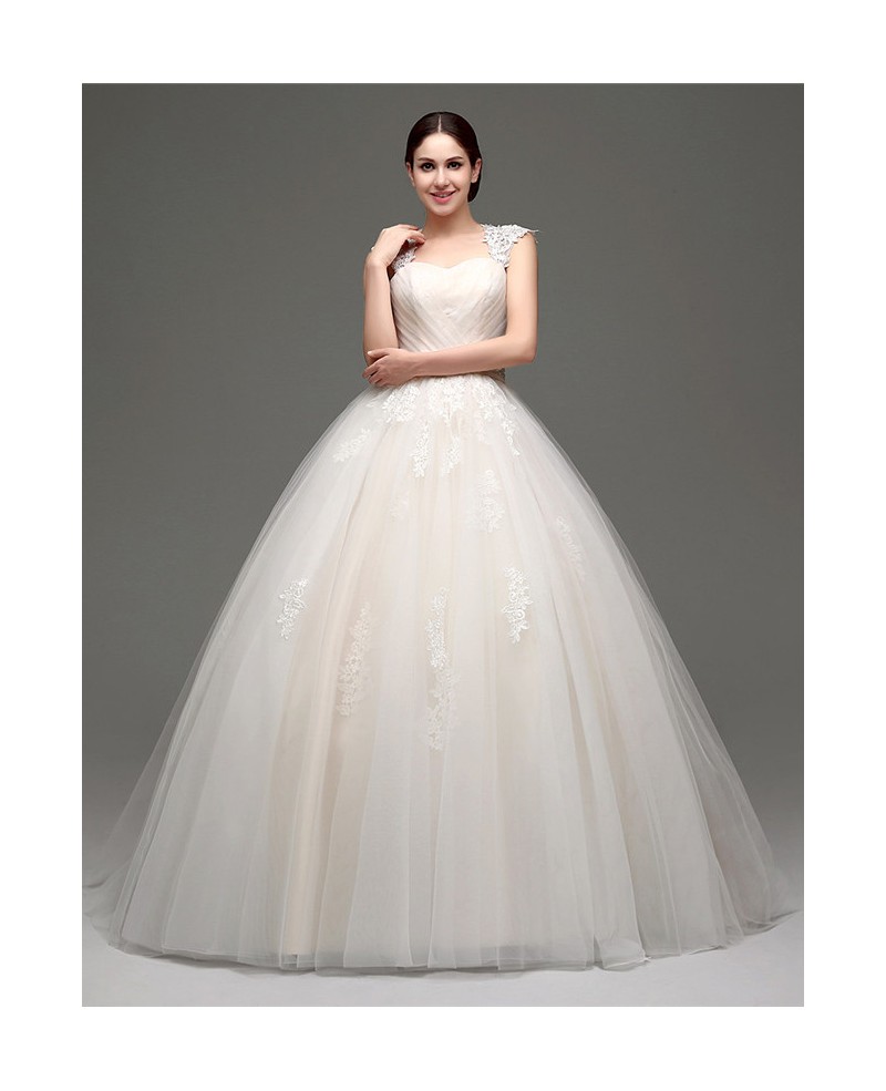 Ball-gown Sweetheart Cap-strap Court Train Wedding Dress