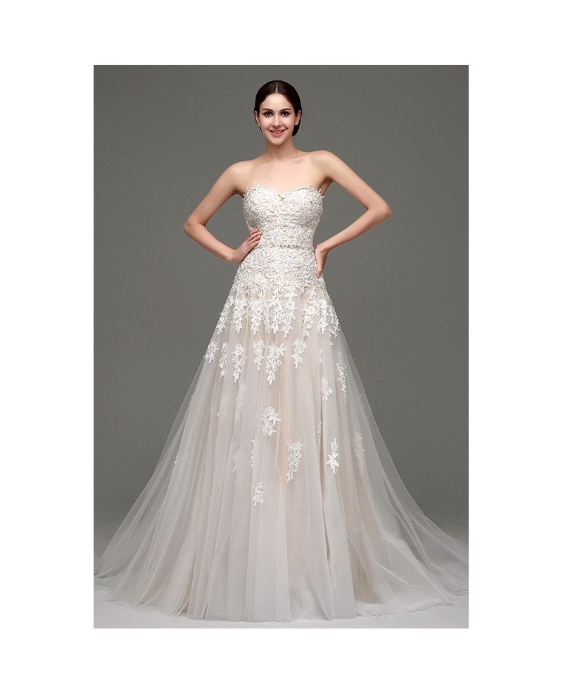 A-line Sweetheart Court Train Wedding Dress