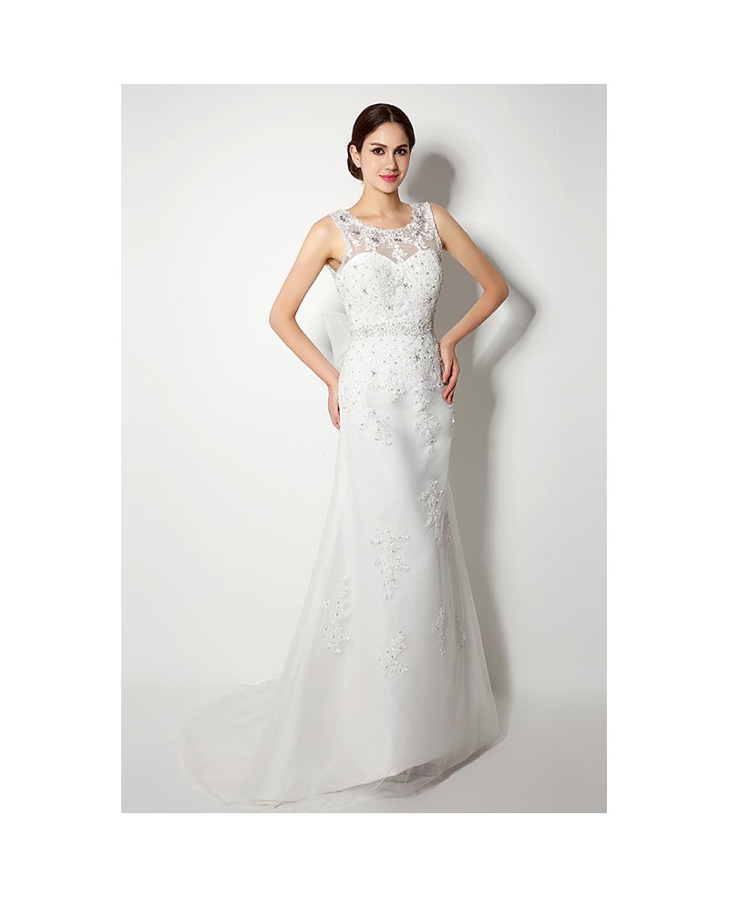 A-line Scoop Court Train Wedding Dress