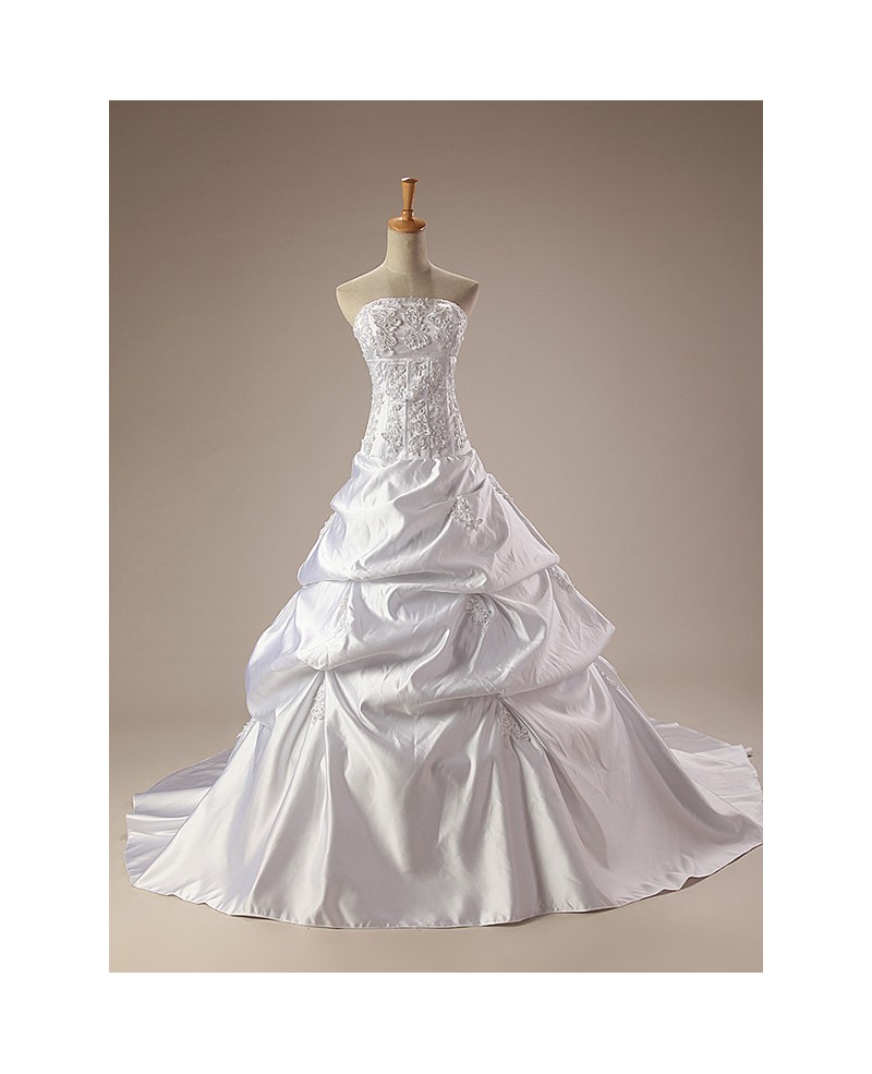 Strapless Beaded Lace Ballgown Taffeta Wedding Dress