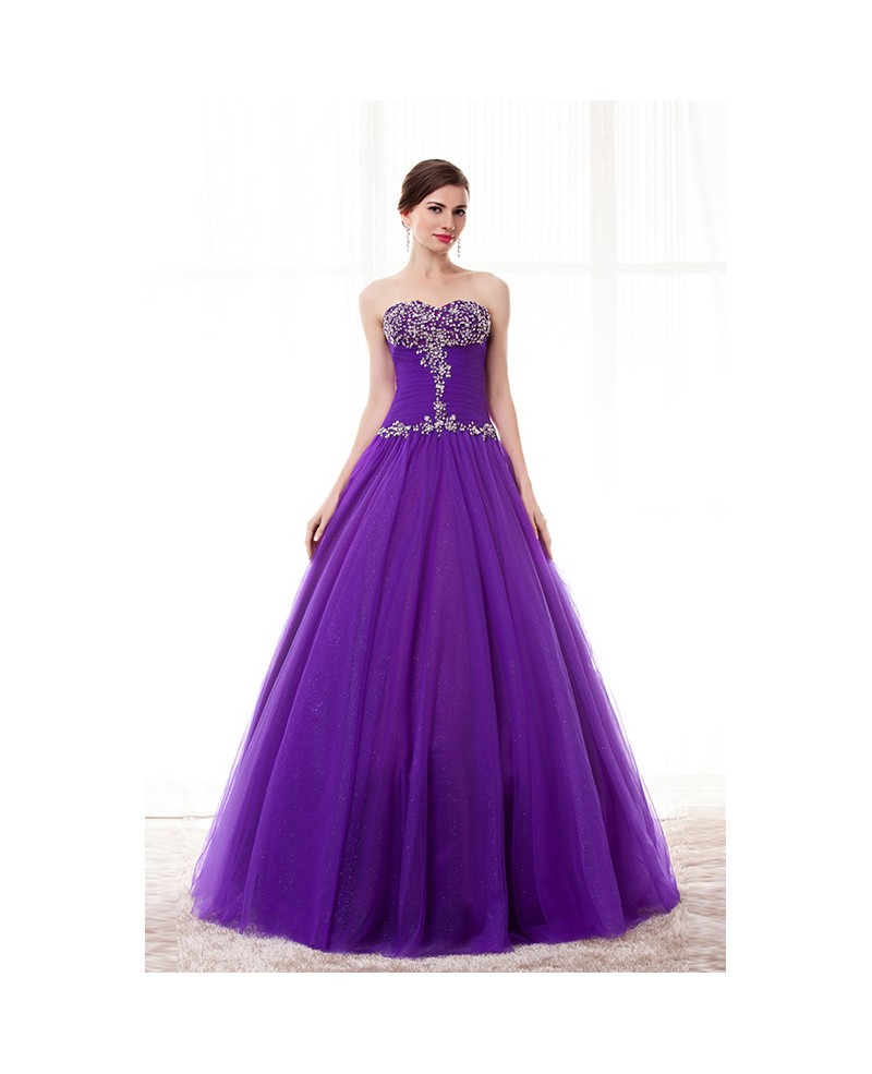 Purple Beaded Top Sweetheart Long Tulle Formal Dress - Click Image to Close