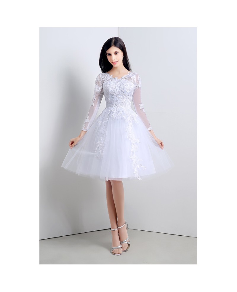 Short A-line Scoop Long-sleeves Knee-length Wedding Dress