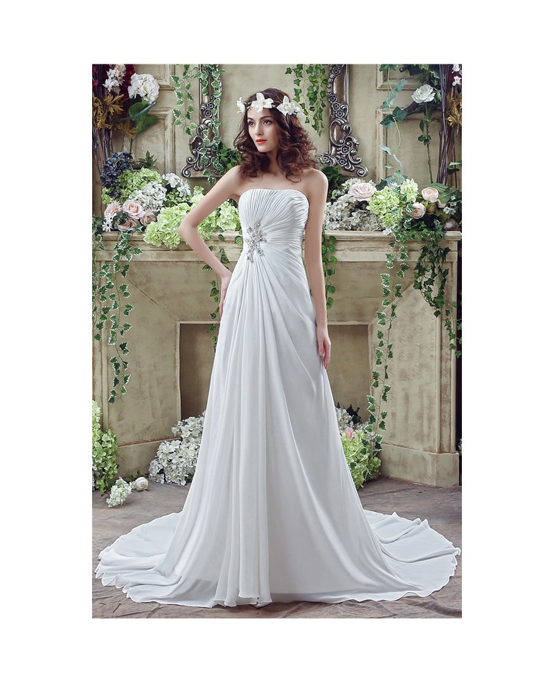 A-line Strapless Court-train Wedding Dress