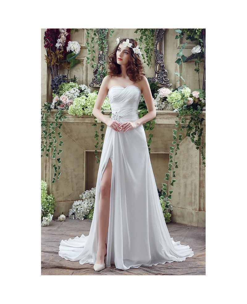 A-line Sweetheart Chapel Train Wedding Dress