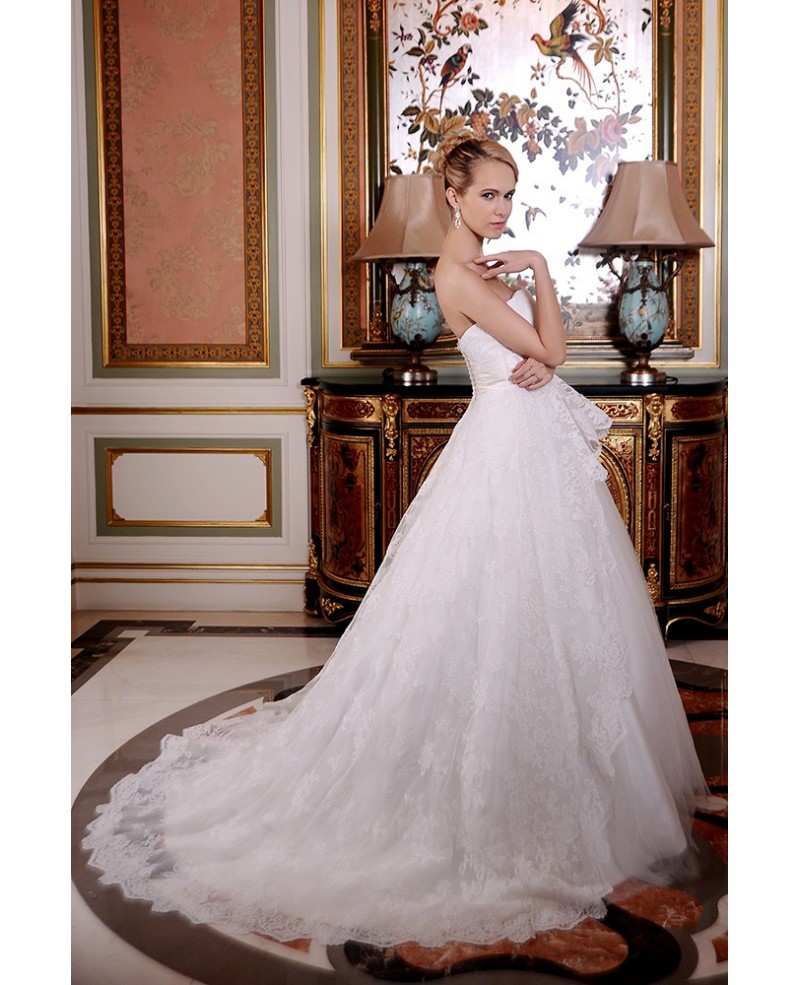 Ball-Gown Sweetheart Court Train Lace Tulle Wedding Dress - Click Image to Close