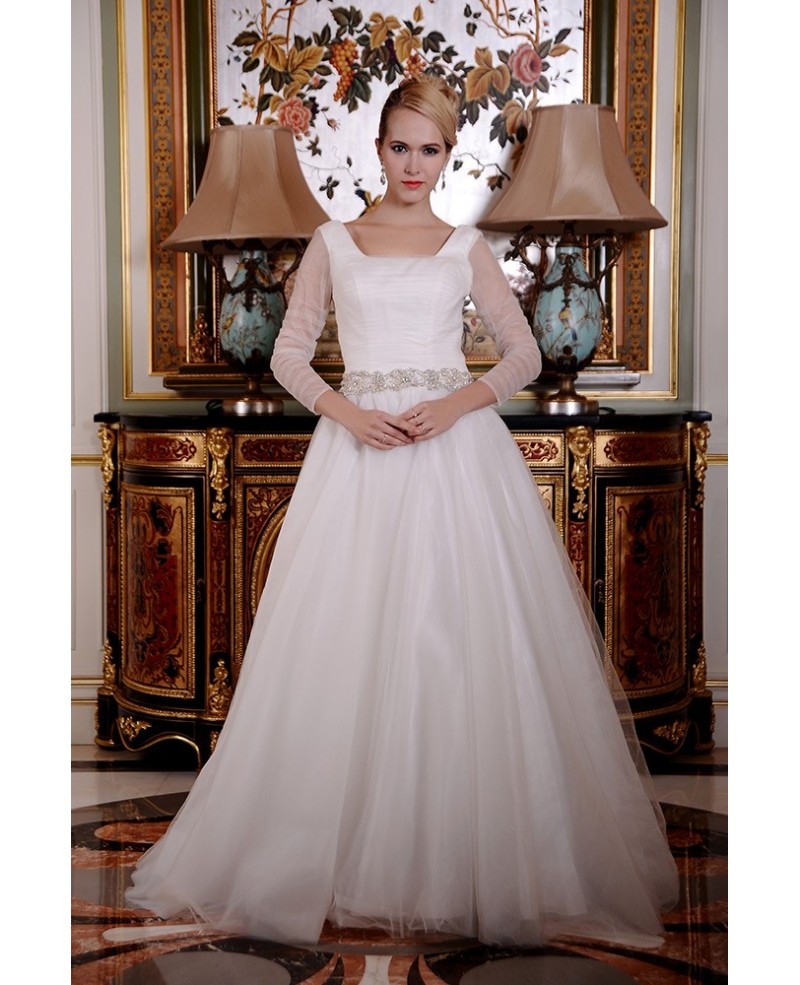 Ball-Gown Square Neckline Chapel Train Organza Wedding Dress With Beading Ruffle