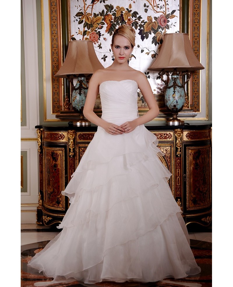 Ball-Gown Strapless Court Train Organza Wedding Dress With Cascading Ruffles