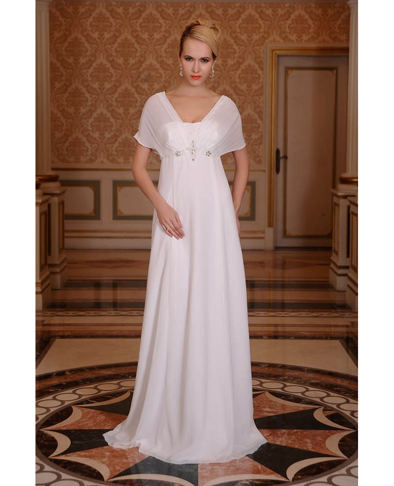 A-Line Square Neckline Floor-Length Chiffon Wedding Dress With Beading Ruffle