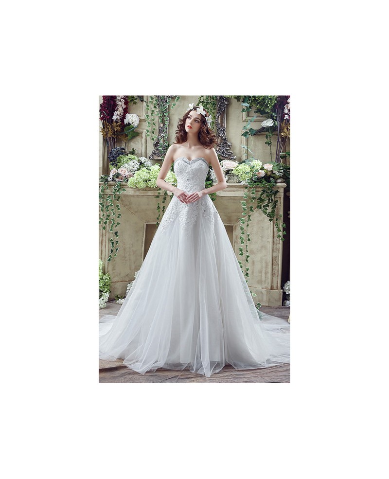 A-line Sweetheart Chapel Train Wedding Dress