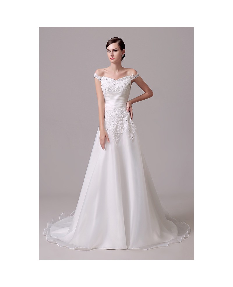 A-line Off-the-shoulder Court-train Wedding Dress