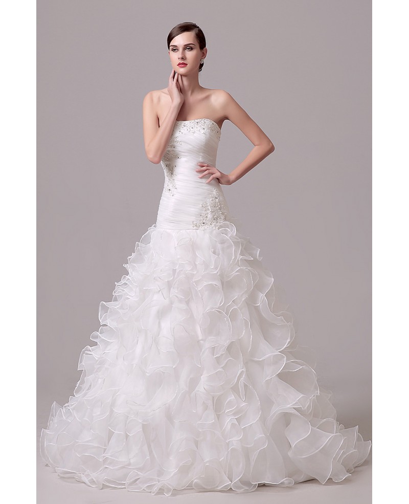 A-line Strapless Chapel-train Wedding Dress With Ruffle