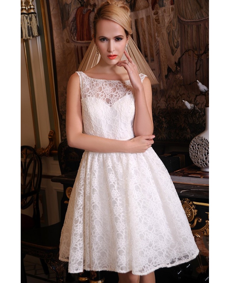 A-Line Scoop Neck Short Lace Wedding Dress With Bow