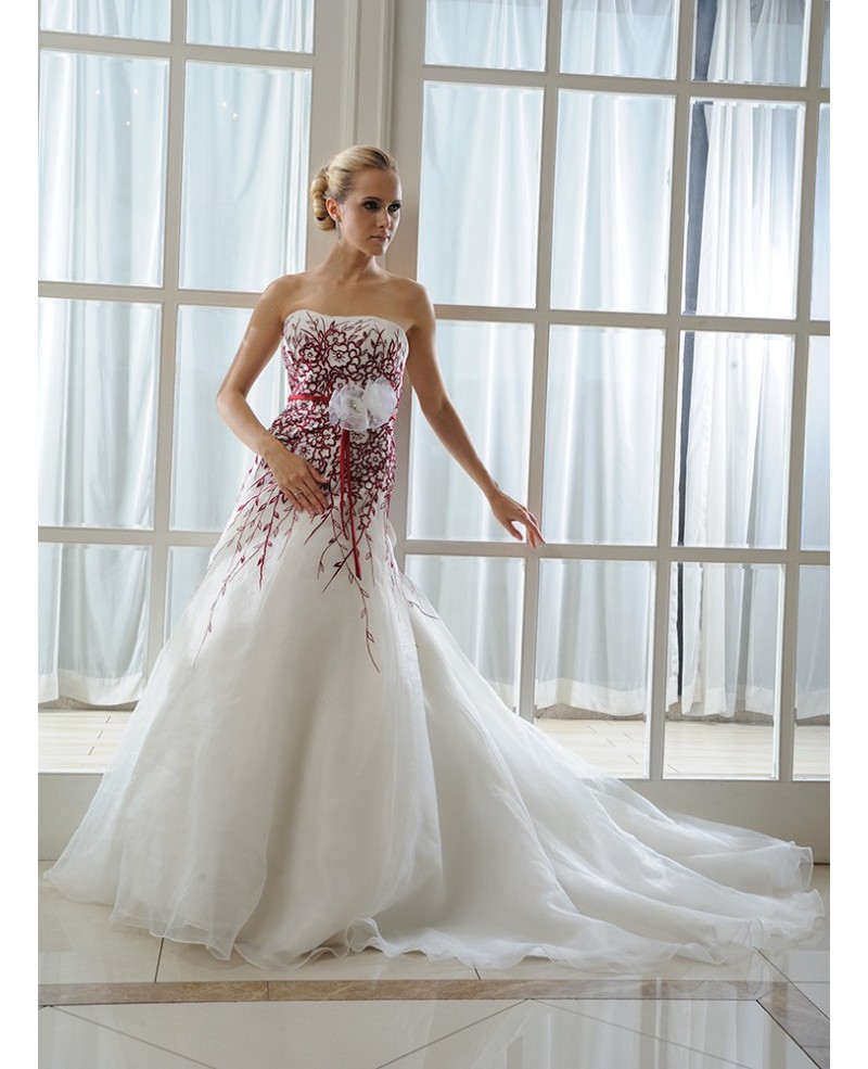 Mermaid Strapless Cathedral Train Tulle Wedding Dress With Beading Flowers