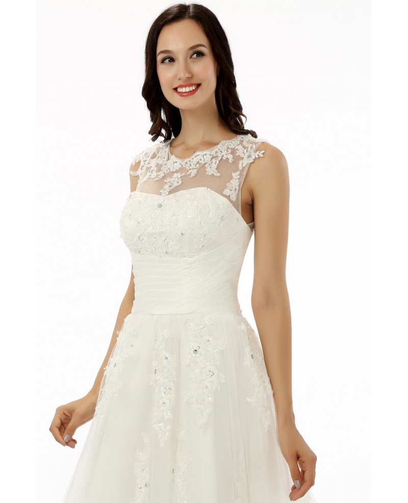 A-line Scoop Lace Tea-length Wedding Dress