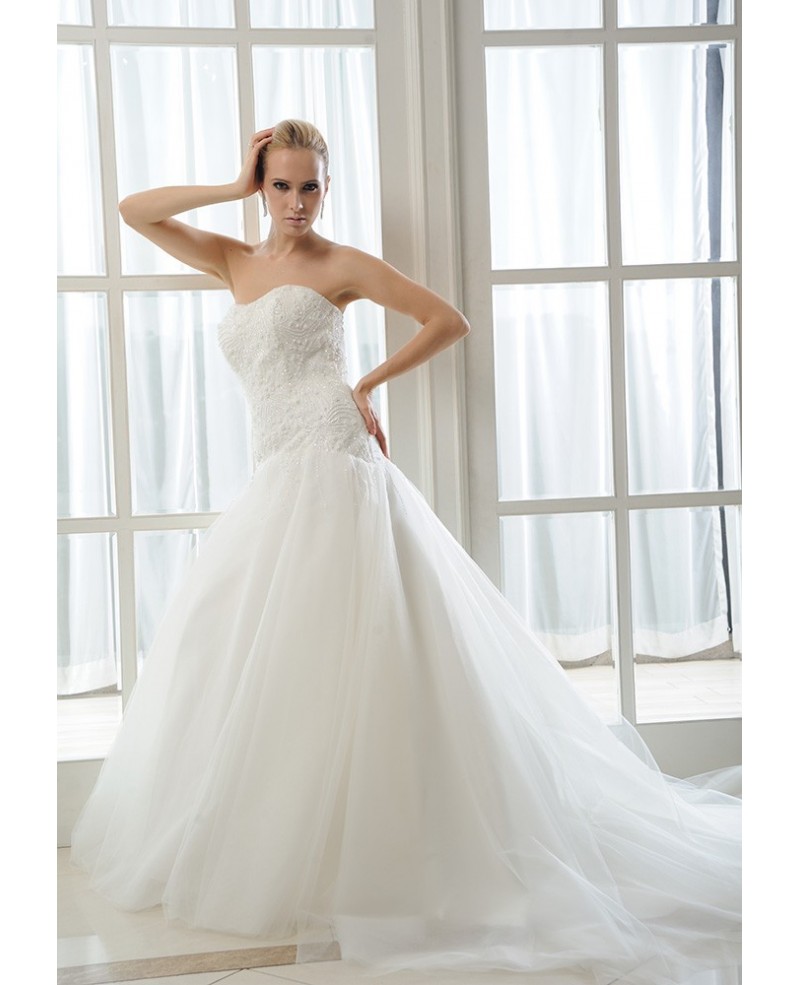 Mermaid Sweetheart Chapel Train Tulle Wedding Dress With Beading - Click Image to Close