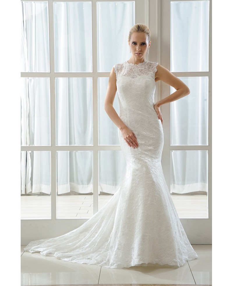 Mermaid Scoop Neck Sweep Train Lace Wedding Dress