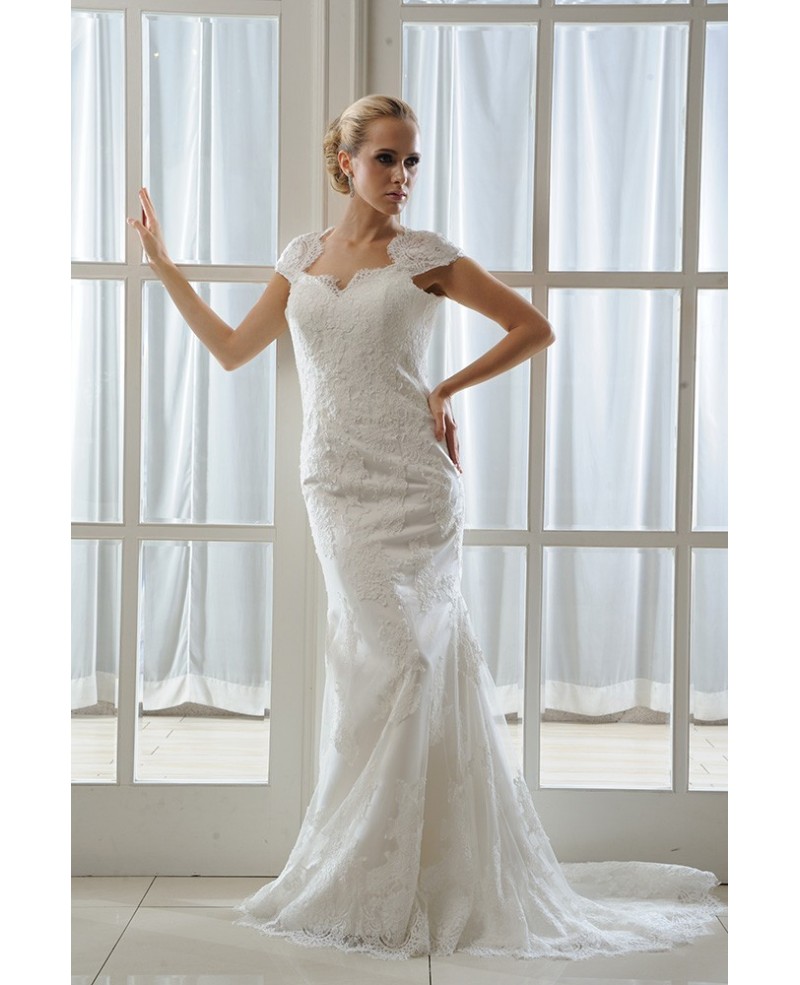 Mermaid Sweetheart Sweep Train Tulle Wedding Dress With Beading Appliques Lace