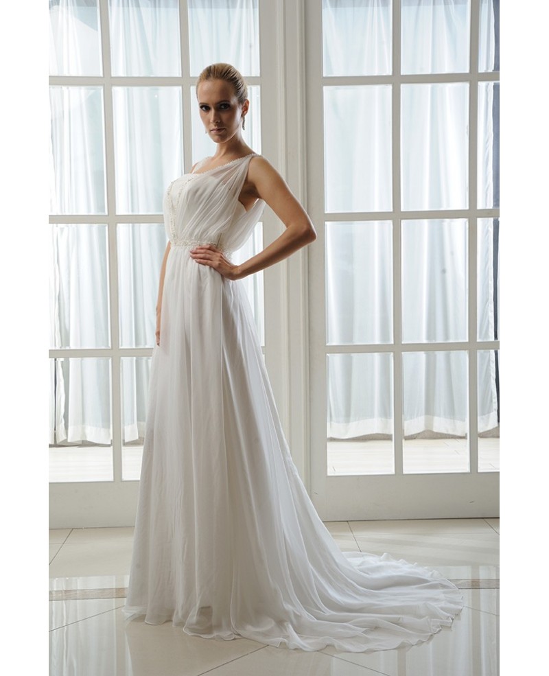 A-Line Strapless Sweep Train Chiffon Wedding Dress With Beading Pleated