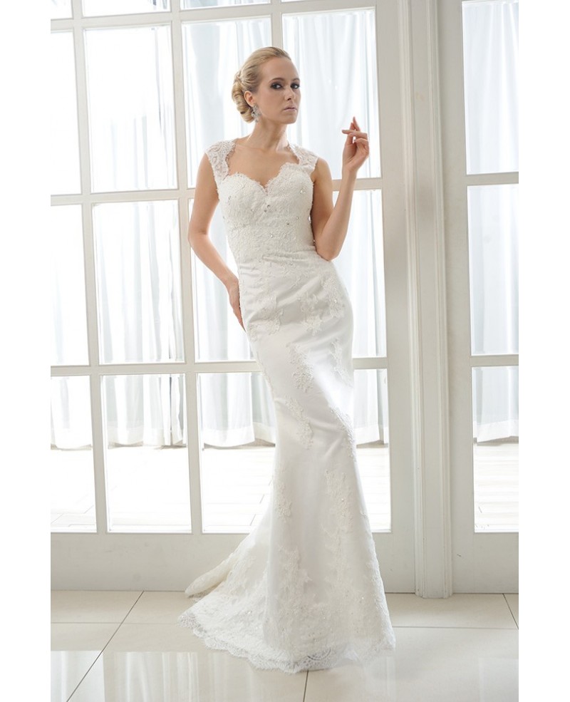 Mermaid Sweetheart Sweep Train Tulle Wedding Dress With Beading Appliques Lace