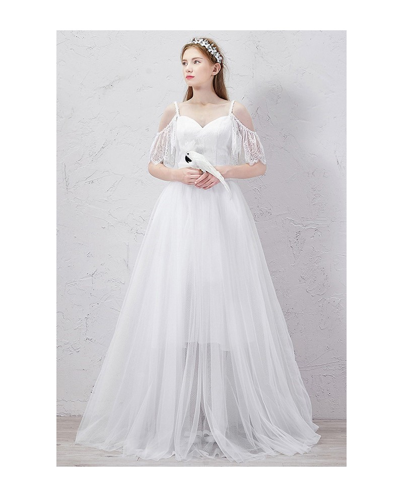 Romantic A-Line Sweetheart Detachable Floor-Length Tulle Wedding Dress With Ruffles